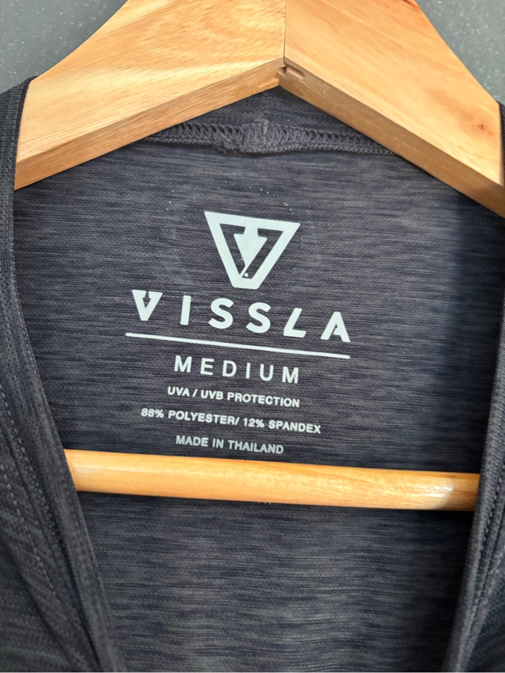 VISSLA Black Heather Tee with Mint Chest Stripes - Picture 2 of 4